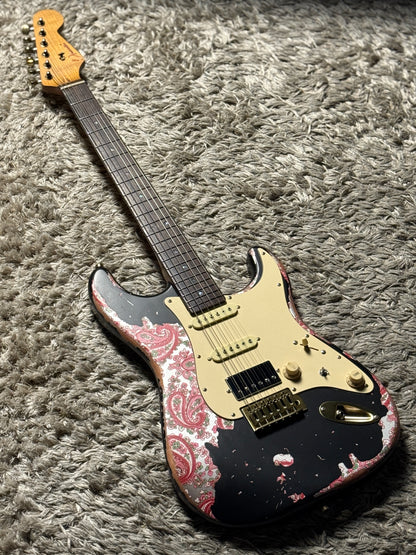 Dhatarattha Classic DST HSS in Black over Pink Paisley with Rosewood FB and Nitrocellulose Lacquer Relic