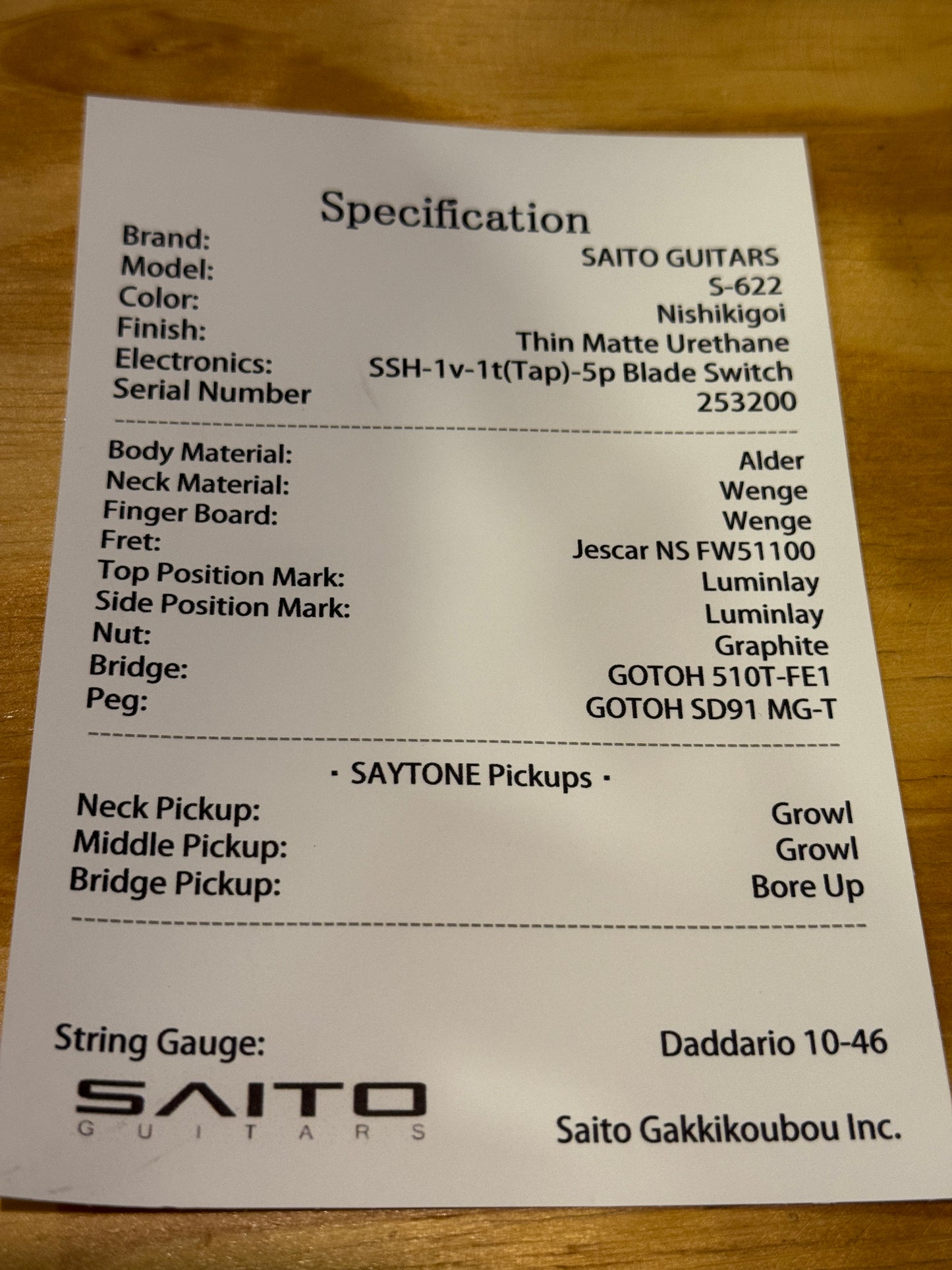 Saito S-622 EXO SSH with Wenge in Nishikigoi 253200