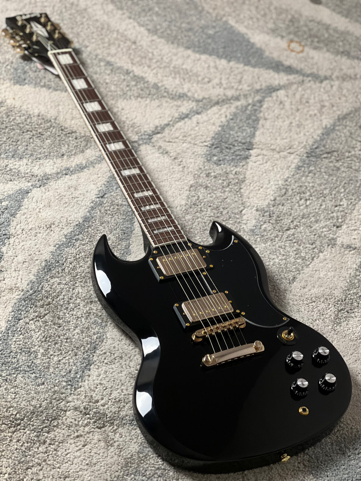 Soloking SG60 MKII in Ebony with Gold Hardware (Altered Headstock)