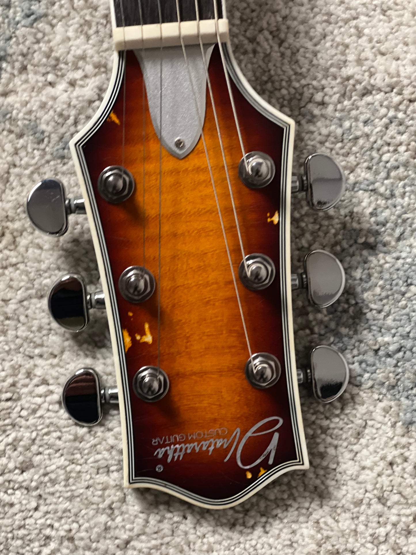 Dhatarattha Custom DLP in Iced Te Burst with 5A Quilt Top and Blooming Lilies Inlay