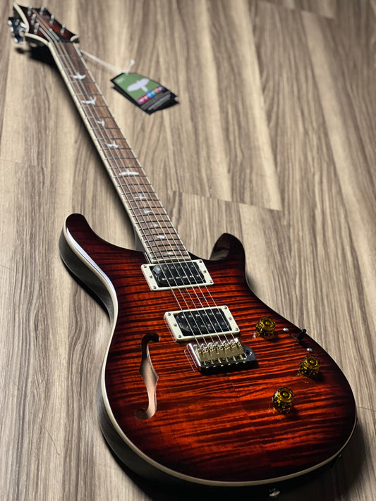 PRS SE Custom 24 Semi Hollow Piezo in Orange Tiger Smokeburst