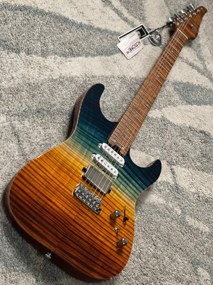 Soloking MS-1 Custom 24 HSS FMN VT with Roasted Flame Maple Neck in Beach Sunset Surf Fade JESCAR