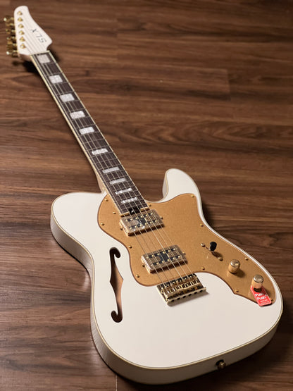 SLX Raven Thinline Super Deluxe in Olympic White with Rosewood FB and Gold Hardware