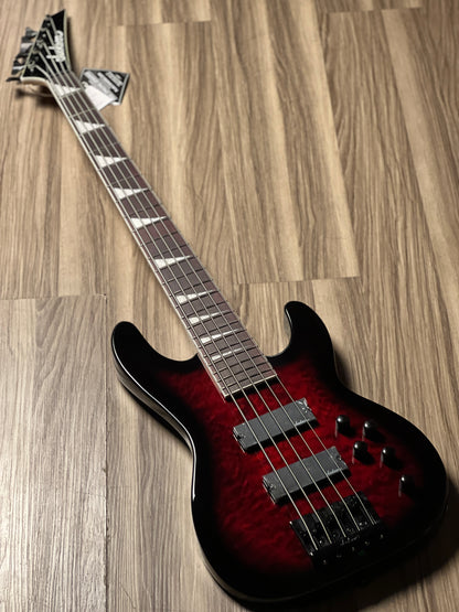 Jackson JS Series Concert Bass JS3VQ Amaranth FB in Transparent Red Burst