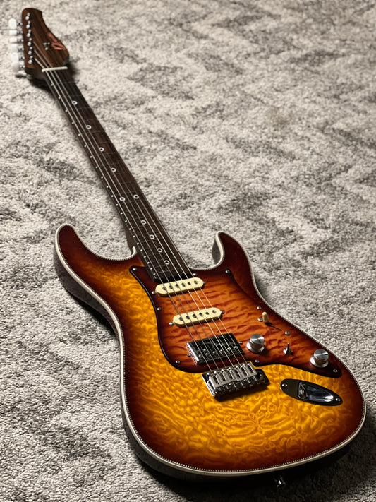 Dhatarattha Custom DST HSS Quilt in Bengal Burst with One Piece Rosewood Neck