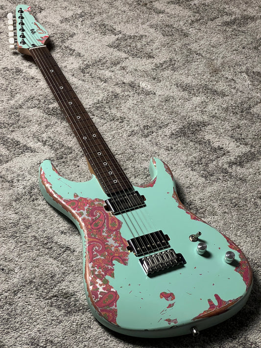 Dhatarattha Performance DST HH in Surf Green Over Pink Paisley with RW FB and Nitrocellulose Lacquer Relic