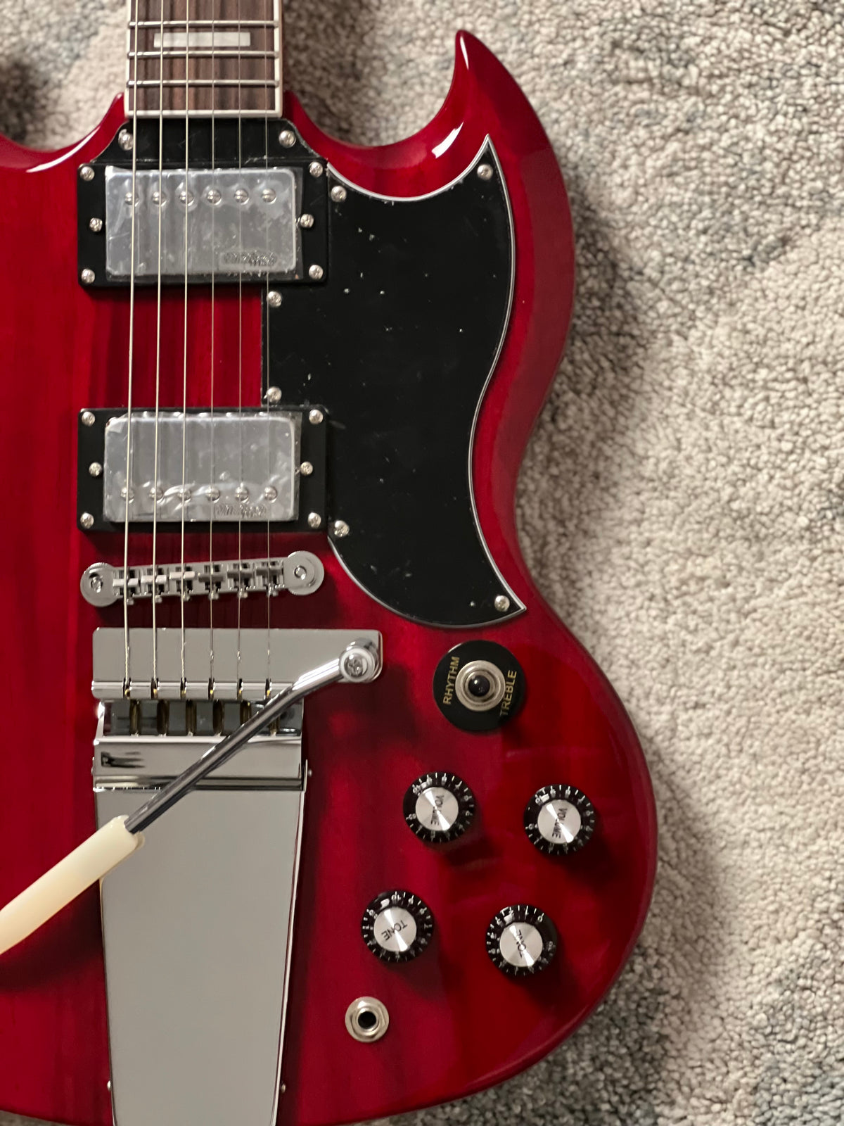 Soloking SG60 Vibrola MKII in Transparent Red Cherry JESCAR (Altered Headstock)