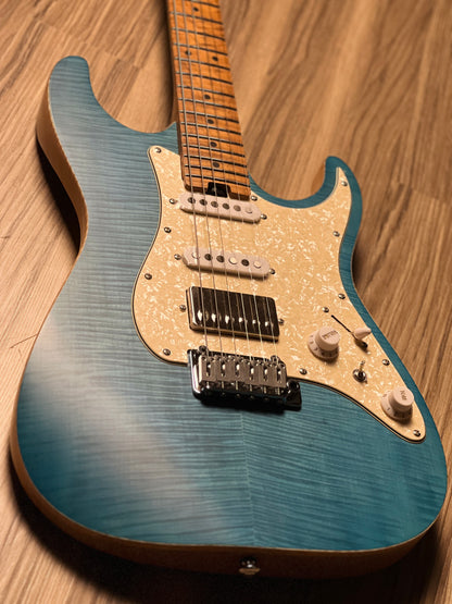 Soloking MS-1 Classic Flat Top FMN Roasted Flame Maple Neck in Jeans Pacific Blue