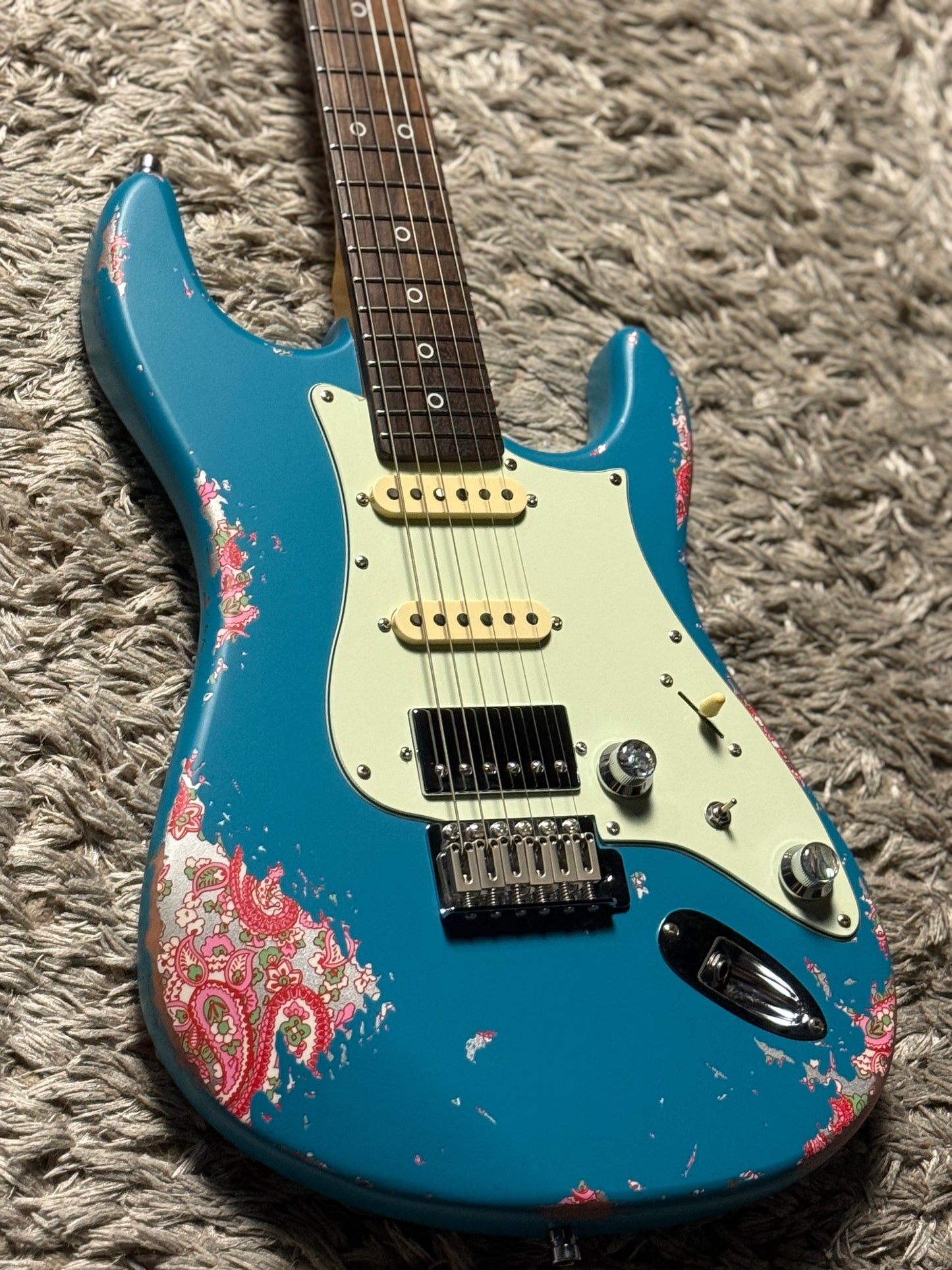 Dhatarattha Performance DST HSS in Ocean Turquoise over Pink Paisley with RW FB and Nitrocellulose Lacquer Relic