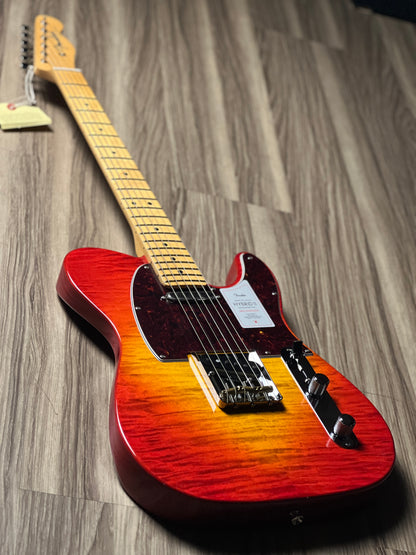 Fender Japan Hybrid II Telecaster with Maple FB in Flame Sunset Orange Transparent JD24010471