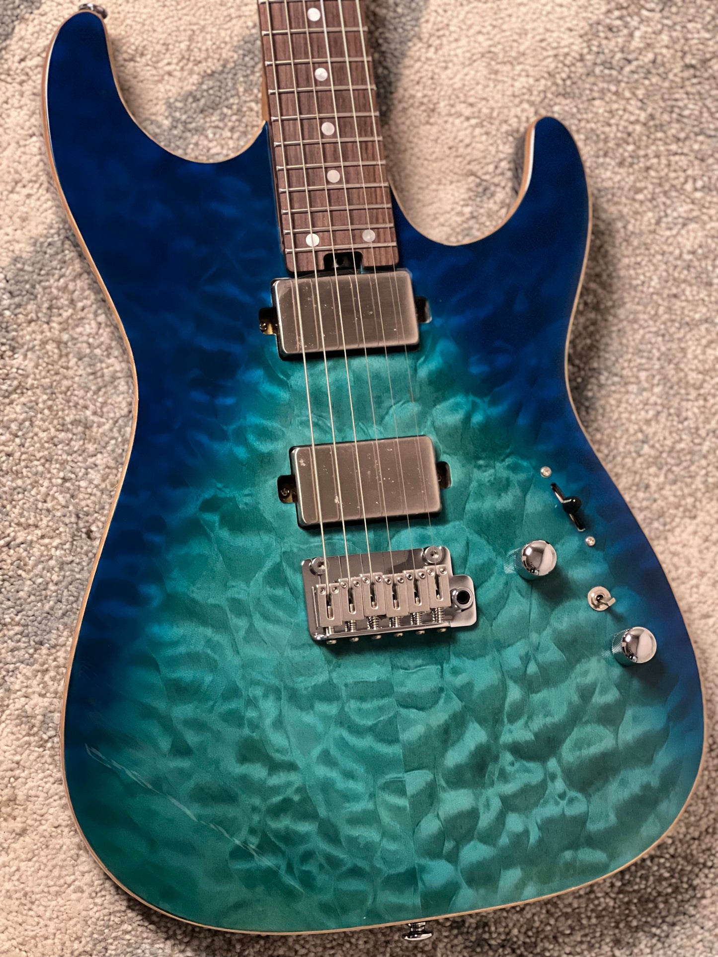 Soloking MS-1 Custom 24 HH Quilt with Rosewood FB in Blue Turquoise Wakesurf JESCAR
