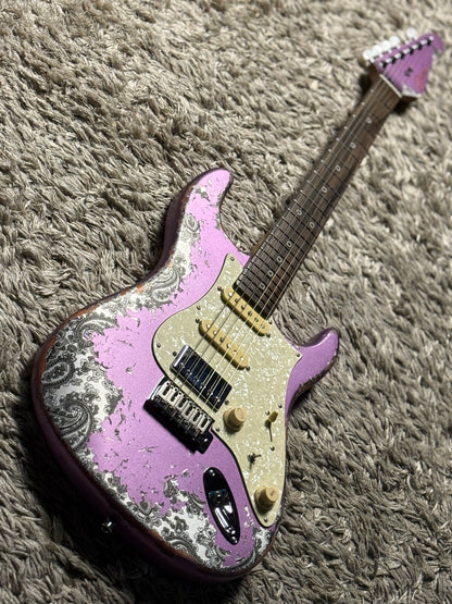 Dhatarattha Performance DST HSS in Violet Purple over Black Paisley with RW FB and Nitrocellulose Lacquer Relic