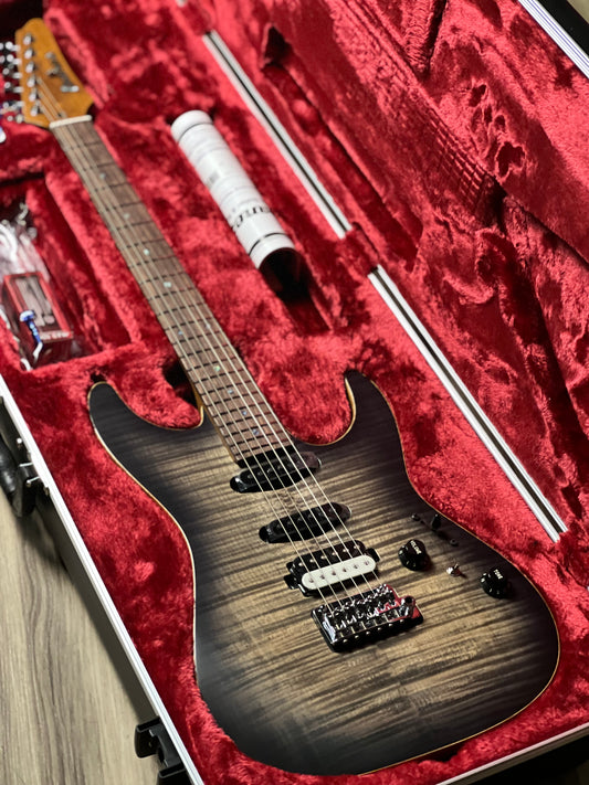 Ibanez TQM2-CUF Tom Quayle Signature  in Charcol Black Burst Flat with Case F2429224