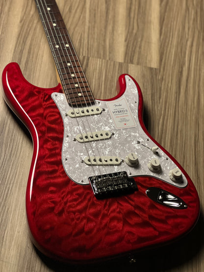 Fender Japan Hybrid II Ltd Ed Stratocaster  with Quilt Maple Top and Rosewood FB In Red Beryl JD23032939