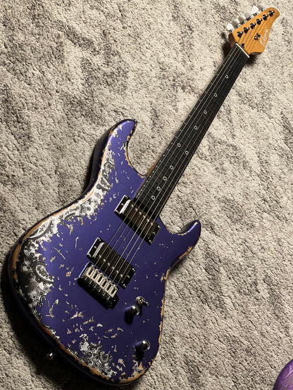Dhatarattha Performance DST HH in Royal Purple Over Black Paisley with RW FB and Nitrocellulose Lacquer Relic