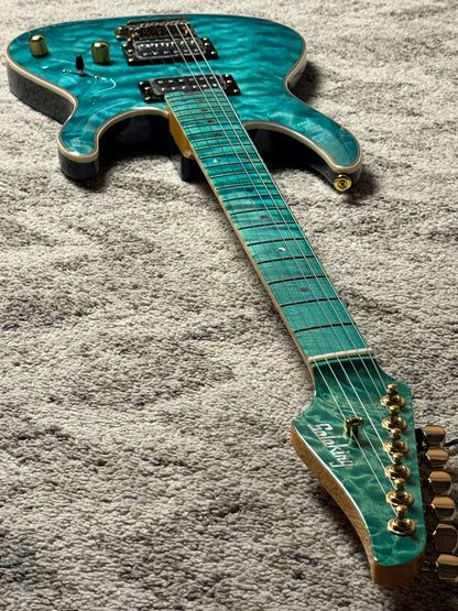 Soloking SM-22 HH QM Shredmaster with  Blue Tinted Maple FB in Trans Maldives Blue