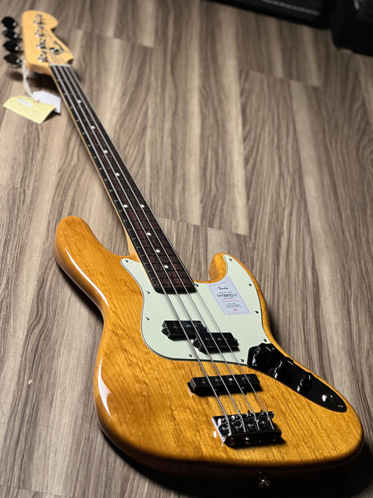 Fender Japan Hybrid II Jazz Bass PJ with Rosewood FB in Vintage Natural JD24009119