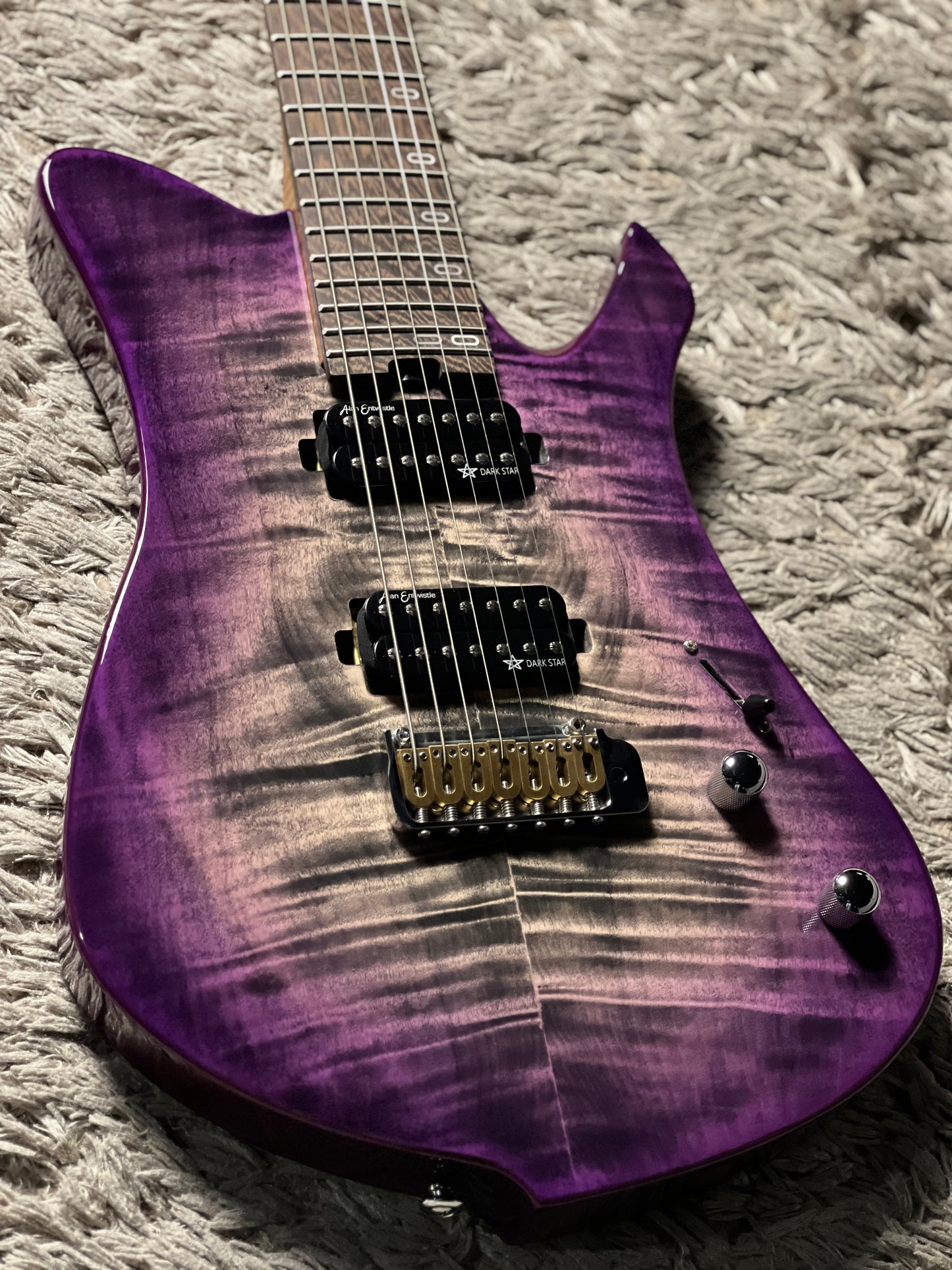 Soloking EM-7T FMN with Roasted Flame Maple Neck and Alan Entwistle Darkstar in Deep Purple Burst