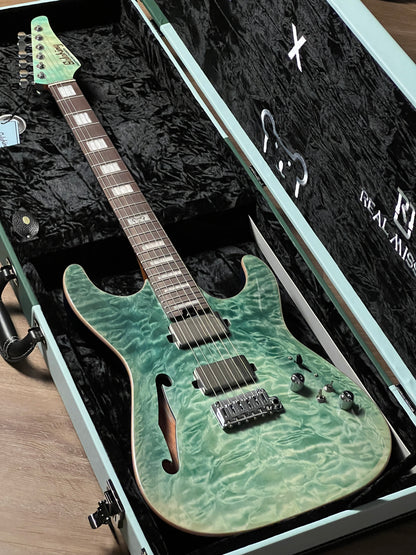 Soloking MS-1 Custom 24 HH Thinline Elite in Turquoise Wakesurf Limited Edition with Hardshell Case
