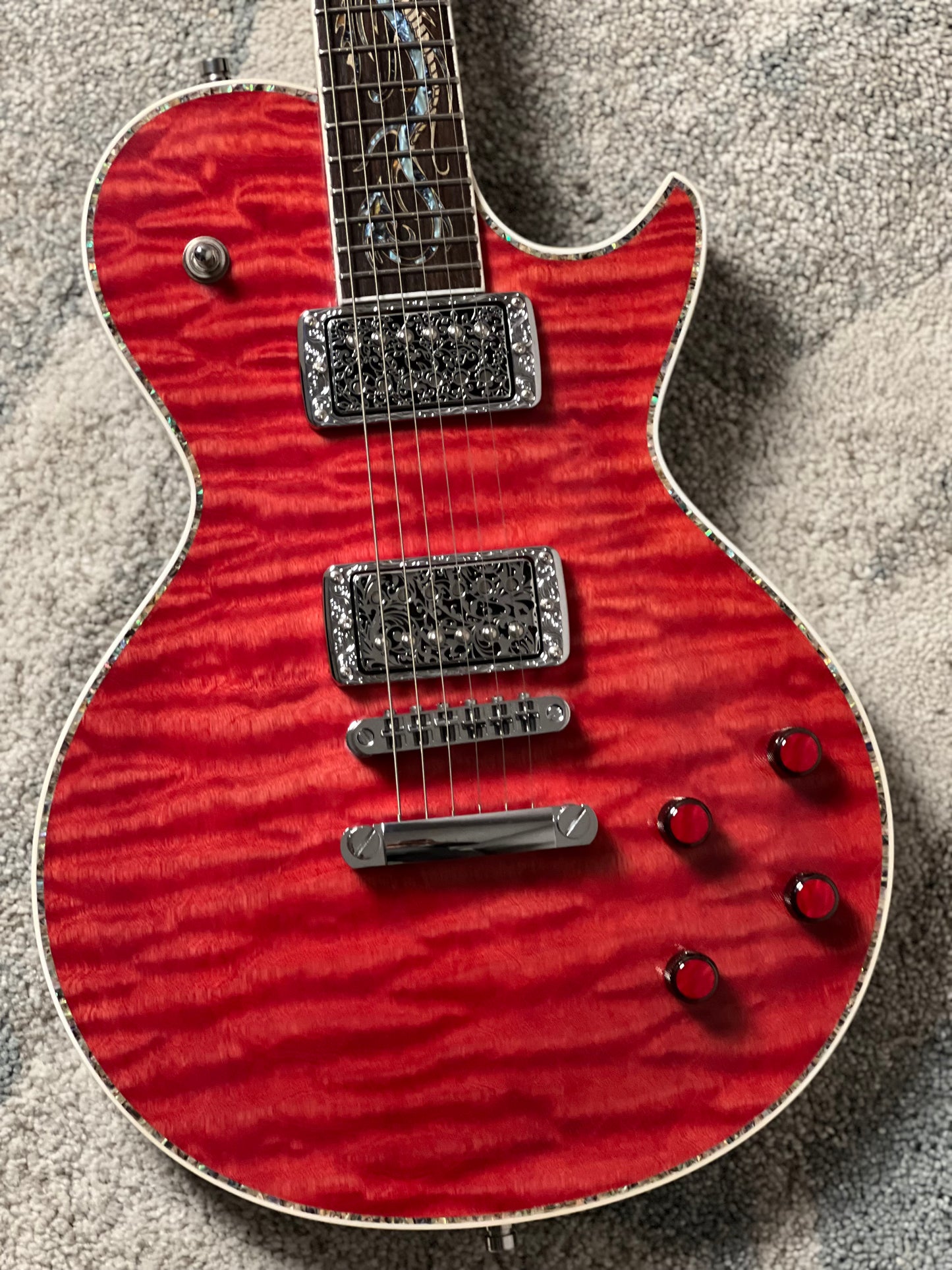 Dhatarattha Custom DLP in Cherry Red with 5A Quilt Top and Dragon Inlay