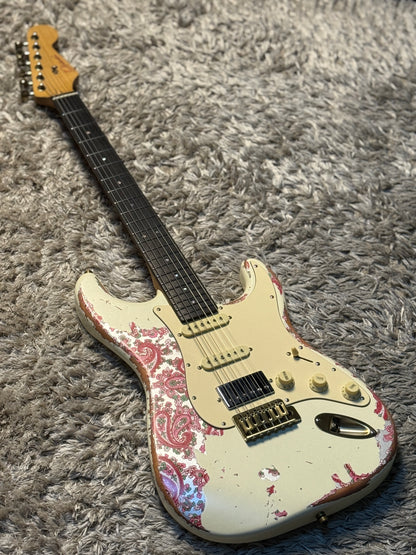 Dhatarattha Classic DST HSS in Vintage White Over Pink Paisley with Rosewood FB and Nitrocellulose Lacquer Relic