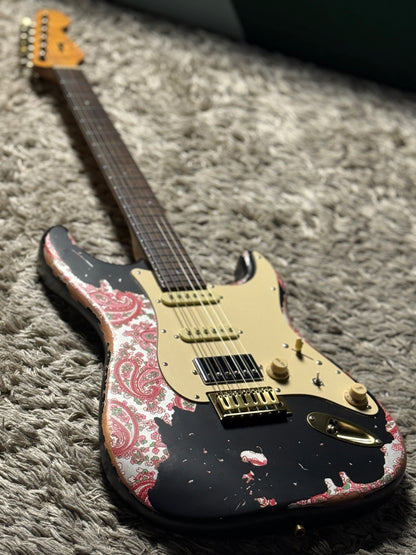 Dhatarattha Classic DST HSS in Black over Pink Paisley with Rosewood FB and Nitrocellulose Lacquer Relic