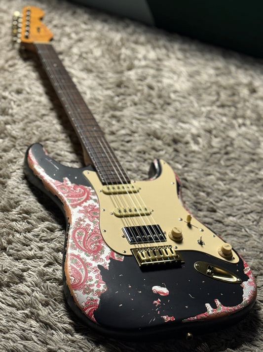 Dhatarattha Classic DST HSS in Black over Pink Paisley with Rosewood FB and Nitrocellulose Lacquer Relic