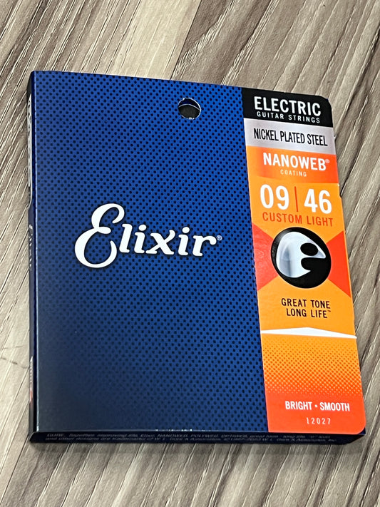 Elixir 12027 Nanoweb Electric Guitar Strings, Custom Light, 9-46