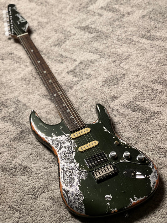 Dhatarattha Performance DST HSS in Godwood Green over Black Paisley with RW FB and Nitrocellulose Lacquer Relic