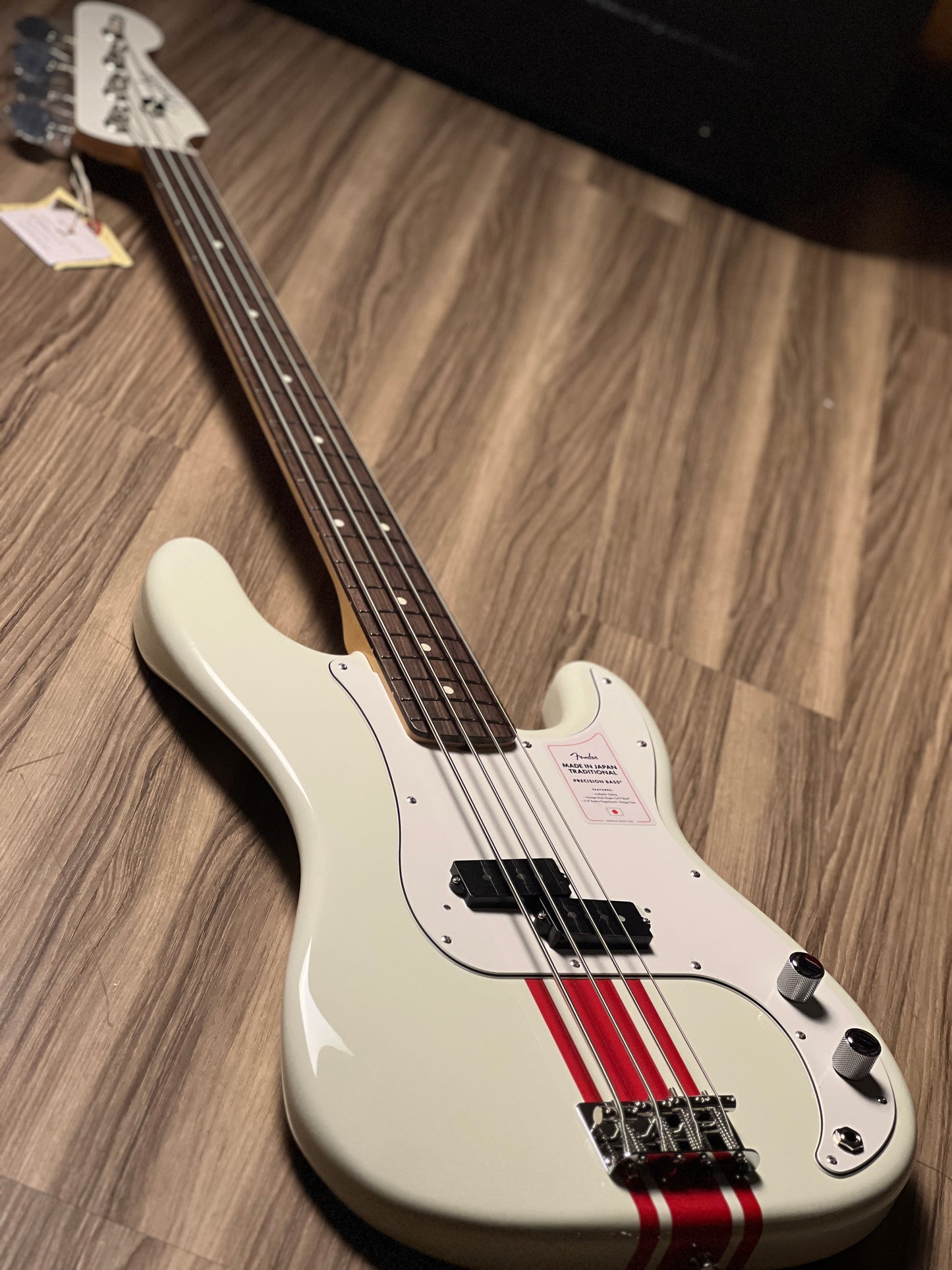 Fender Japan Traditional II 60s Precision Bass Guitar with RW FB in Olympic White / Red Stripes JD23008077