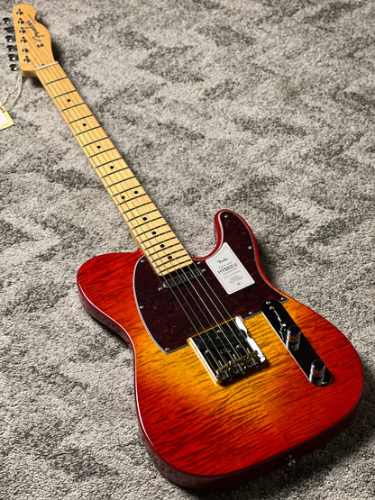 Fender Japan Hybrid II Telecaster with Maple FB in Flame Sunset Orange Transparent JD24010467