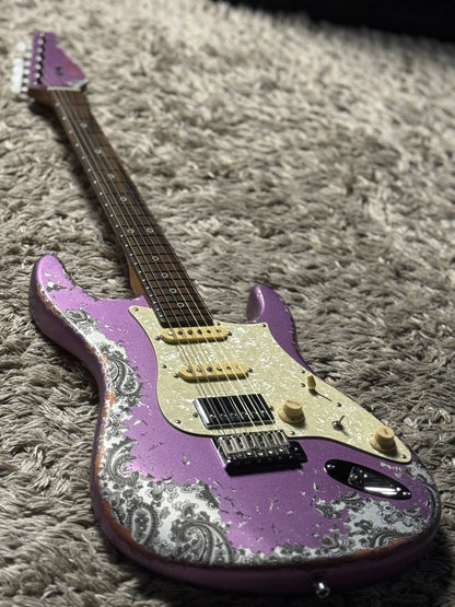 Dhatarattha Performance DST HSS in Violet Purple over Black Paisley with RW FB and Nitrocellulose Lacquer Relic