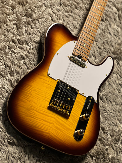 Soloking MT-1 FM 22 Deluxe Hotrail with One Piece Roasted Flame Neck in Brown Sunburst