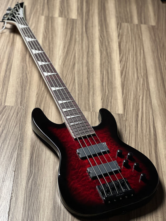 Jackson JS Series Concert Bass JS3VQ Amaranth FB in Transparent Red Burst