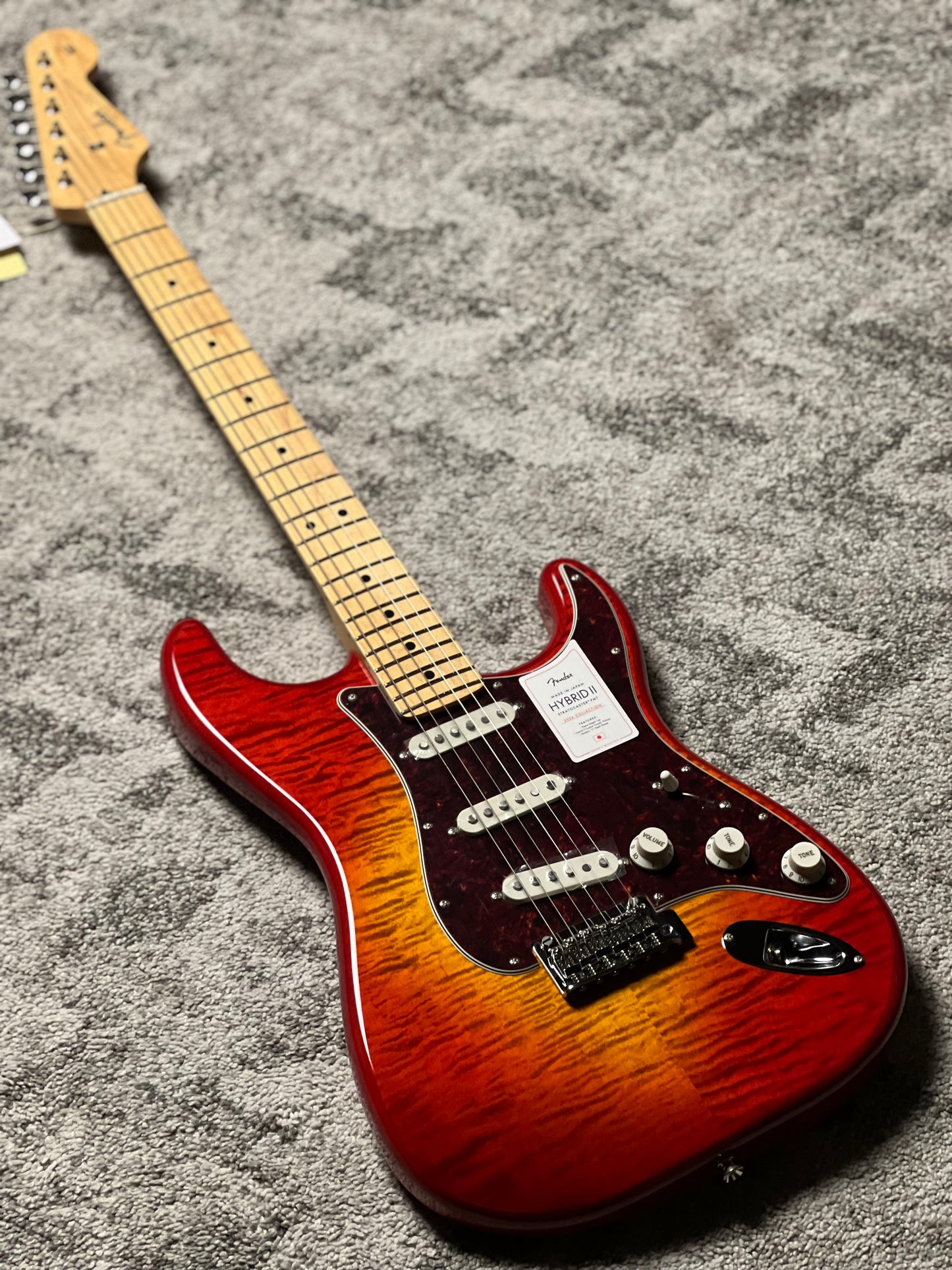 Fender Japan Hybrid II Stratocaster with Maple FB in Flame Sunset Orange Transparent JD24010017