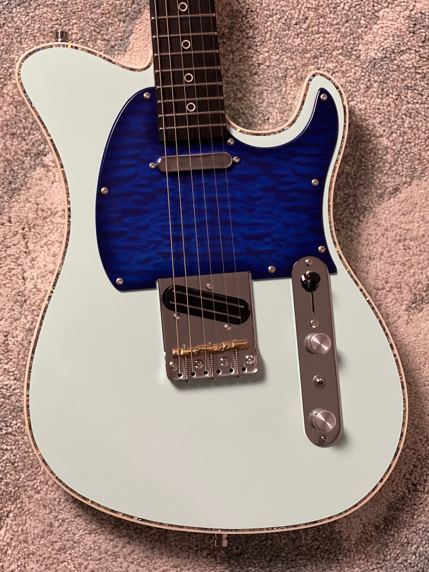 Dhatarattha Custom DTL in Sonic Blue with Rosewood FB and Blue Quilt Pickguard