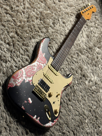 Dhatarattha Classic DST HSS in Black over Pink Paisley with Rosewood FB and Nitrocellulose Lacquer Relic