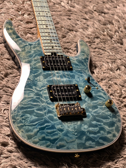 Soloking SM-22 HH QM Shredmaster with  Blue Tinted Maple FB in Trans Maldives Blue