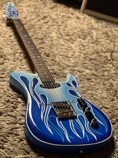 Dhatarattha Custom DTL Artist Hand Paint in Blue Paisley Flames with Rosewood FB