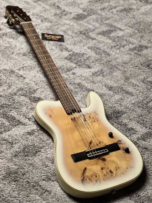 SQOE Spain SEGD-600 Nylon Electric Guitar with Piezo in White
