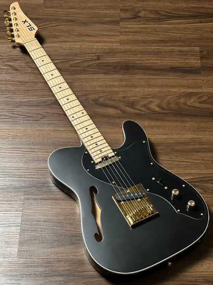 SLX Raven Thinline Deluxe in Black Satin with Maple FB and Gold Hardware