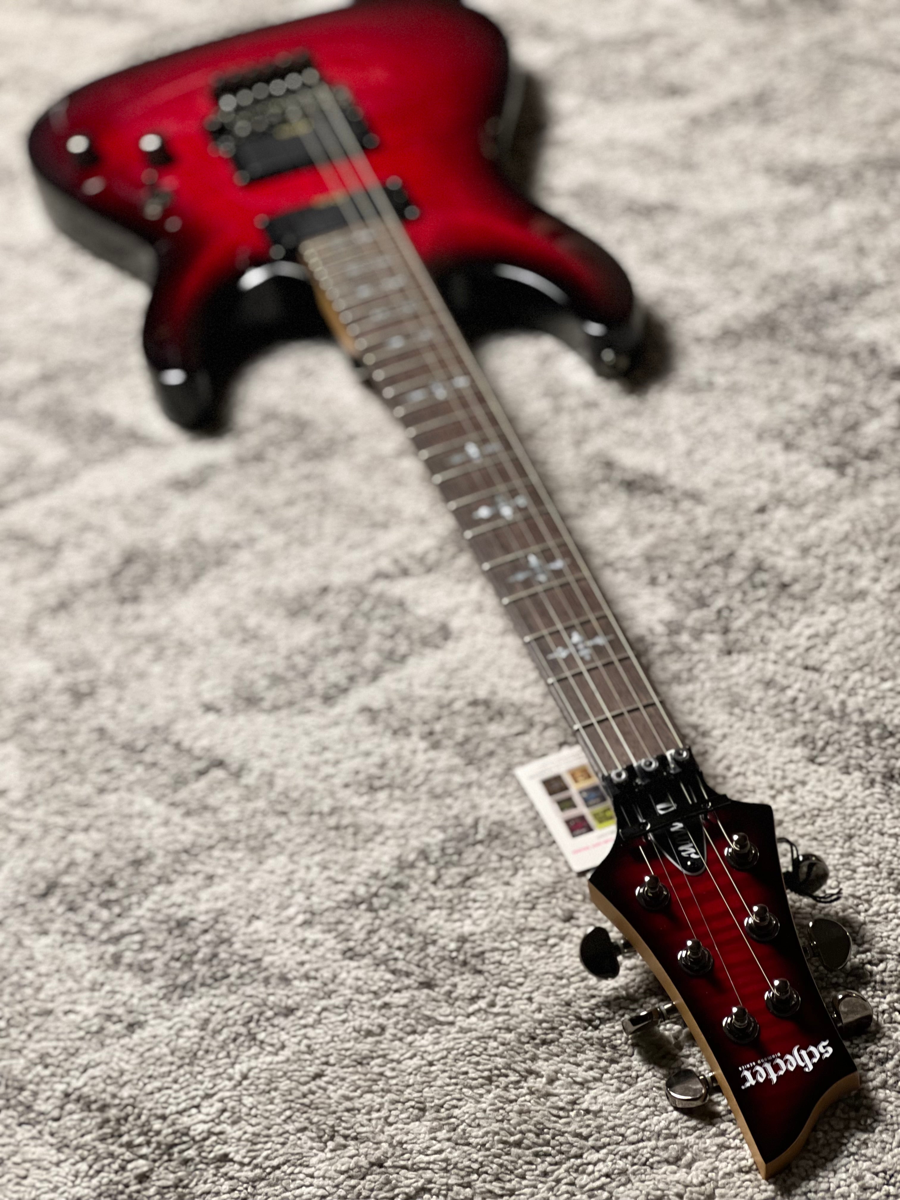 Schecter Demon-6 FR Flamed Maple Top in Crimson Red Burst