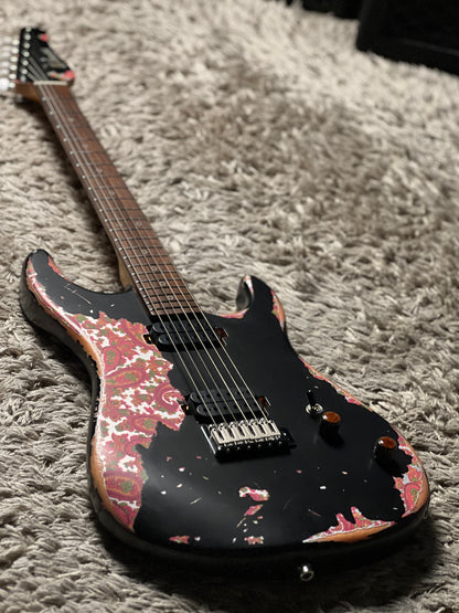 Dhatarattha Performance DST HH in Black Over Pink Paisley with RW FB and Nitrocellulose Lacquer Relic