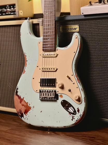 Dhatarattha Classic DST HSS in Sonic Blue over Sunburst with Rosewood FB and Nitrocellulose Lacquer Relic