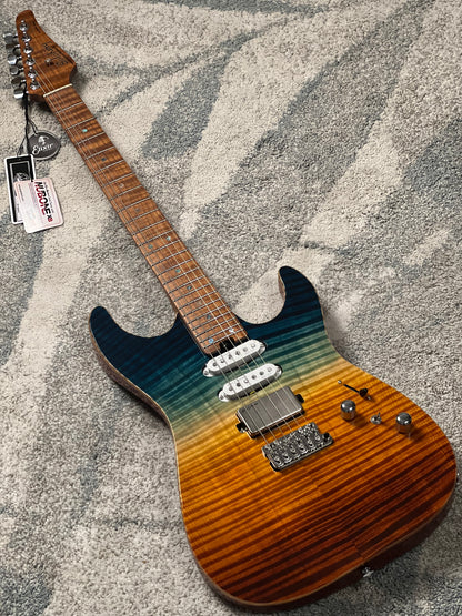 Soloking MS-1 Custom 24 HSS FMN VT with Roasted Flame Maple Neck in Beach Sunset Surf Fade JESCAR