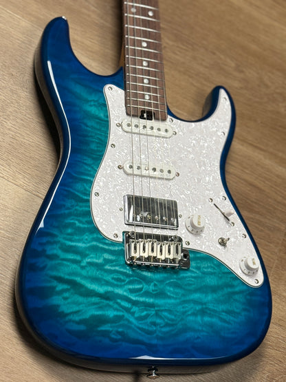 Soloking MS-1 Classic 22 HSS Quilt with Rosewood FB in Aquamarine Nafiri Special Run