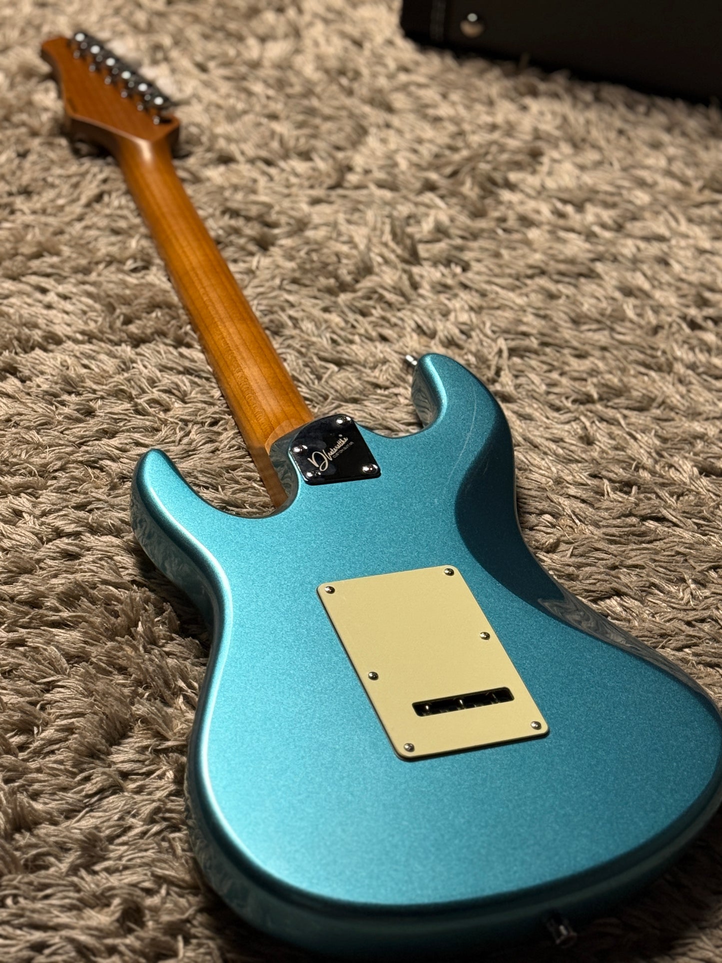 Dhatarattha Custom DST HSS in Ocean Turquoise Metallic with Roasted Maple FB and "Pacific Ocean" Inlay