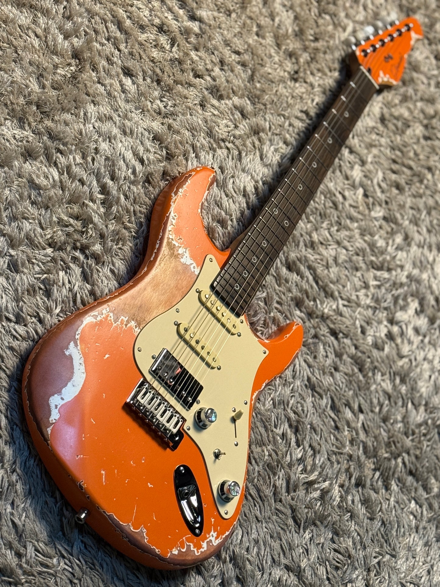 Dhatarattha Performance DST HSS in Capri Orange with RW FB and Nitrocellulose Lacquer Relic