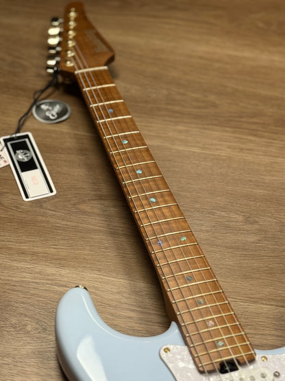 Soloking MS-1 FMN Artisan with Roasted Flame Maple Neck in Faded Sonic Blue JESCAR