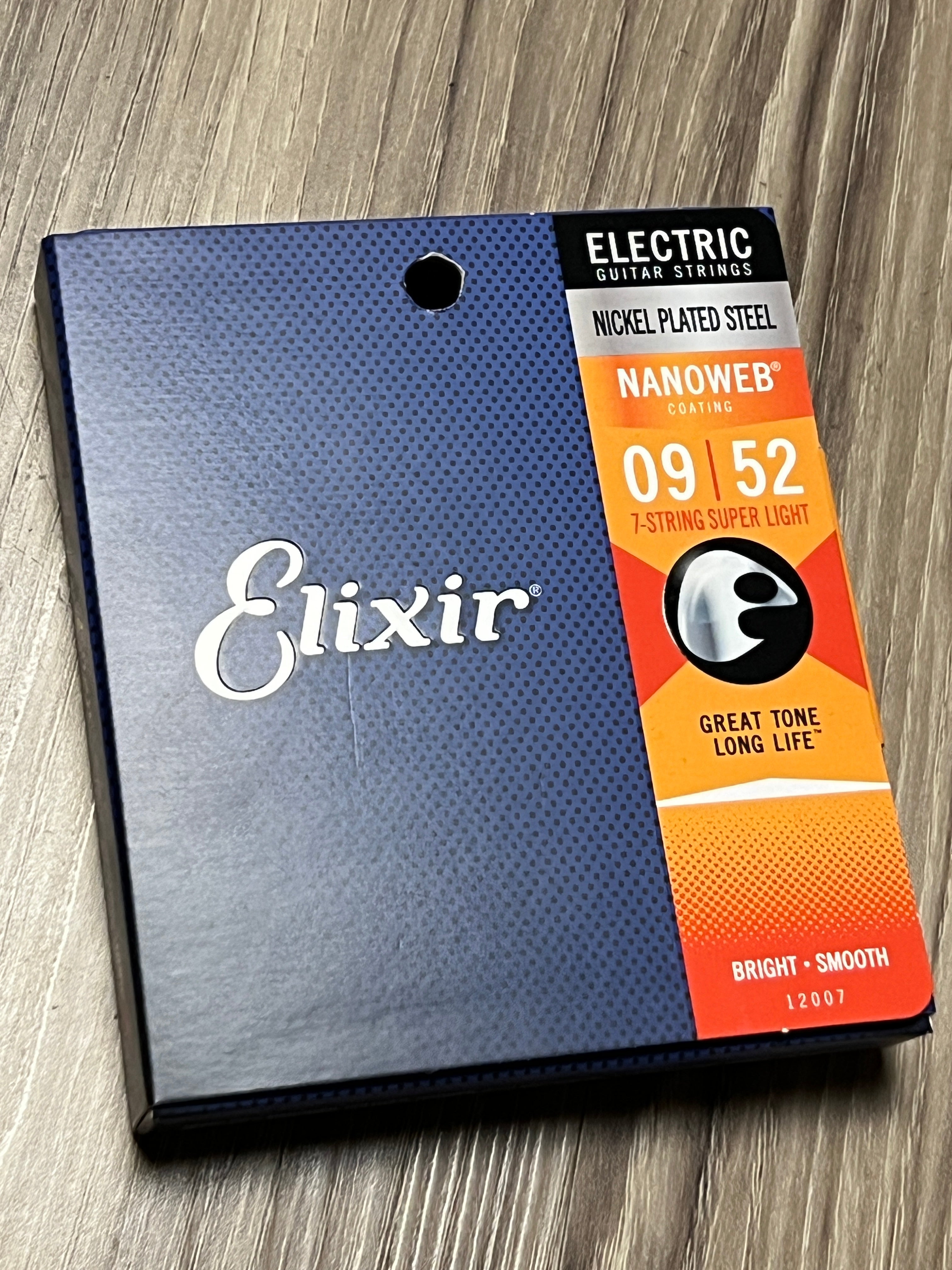 Elixir Strings 12007 Nanoweb Strings - .009-.052 Super Light 7-string ...